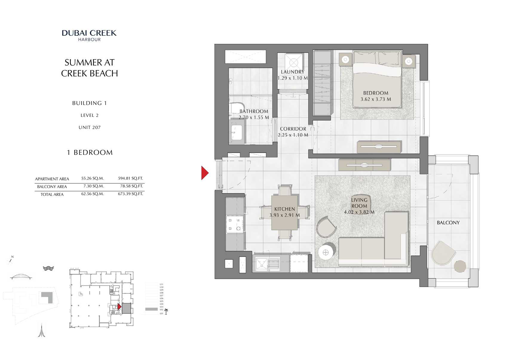 1 Br Building 1 Level 2 Unit 207, Size 673 Sq Ft